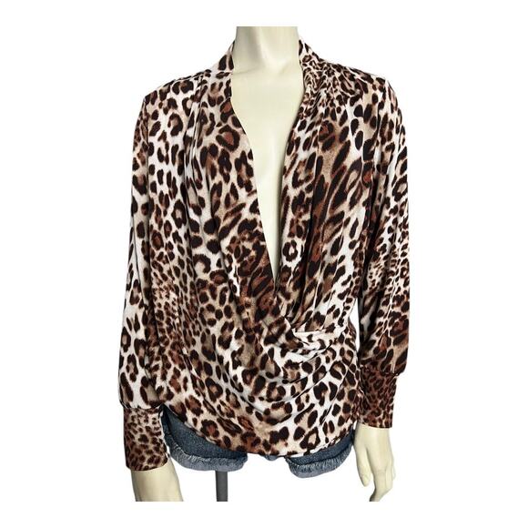 NWT The Limited Blouse Women's S Brown Leopard Print Lux Jersey Draped Work Top - Picture 4 of 10